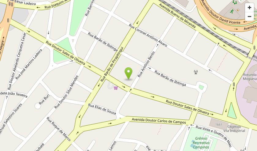 Mapa da localização da Galeria Materna na Rua Antônio Bento, Vila Industrial, Campinas
